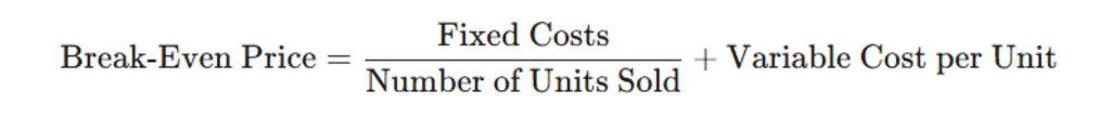 Formula for Break-Even Analysis when pricing a product or service.
