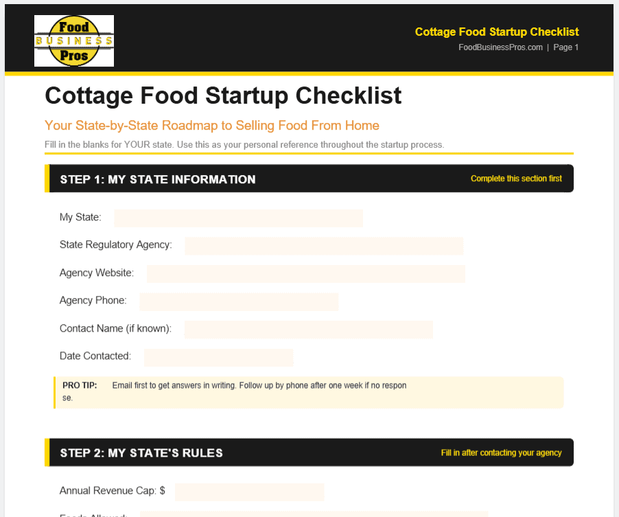 Cottage Food Law Check List